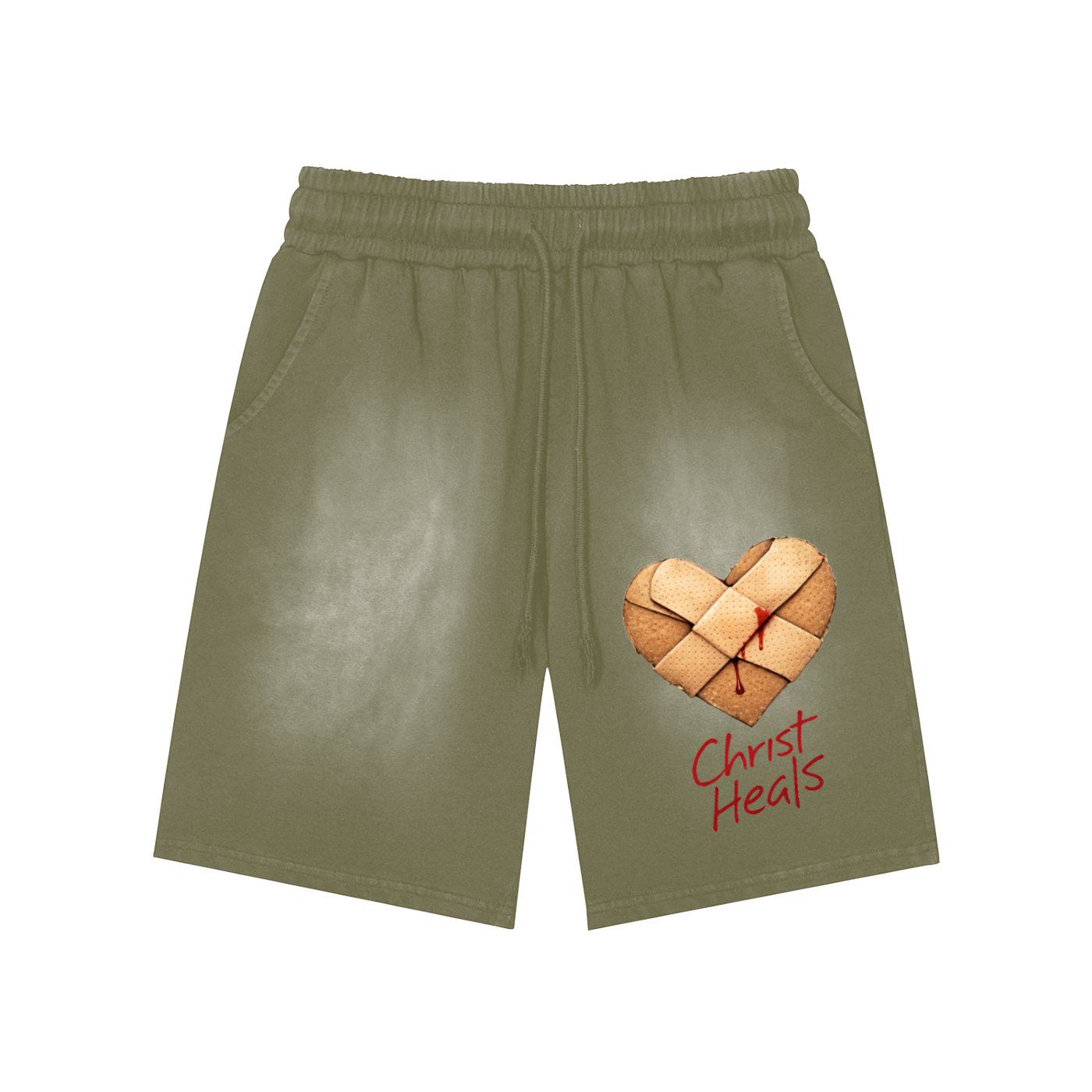 Rectangle Patch Monkey Washed Shorts