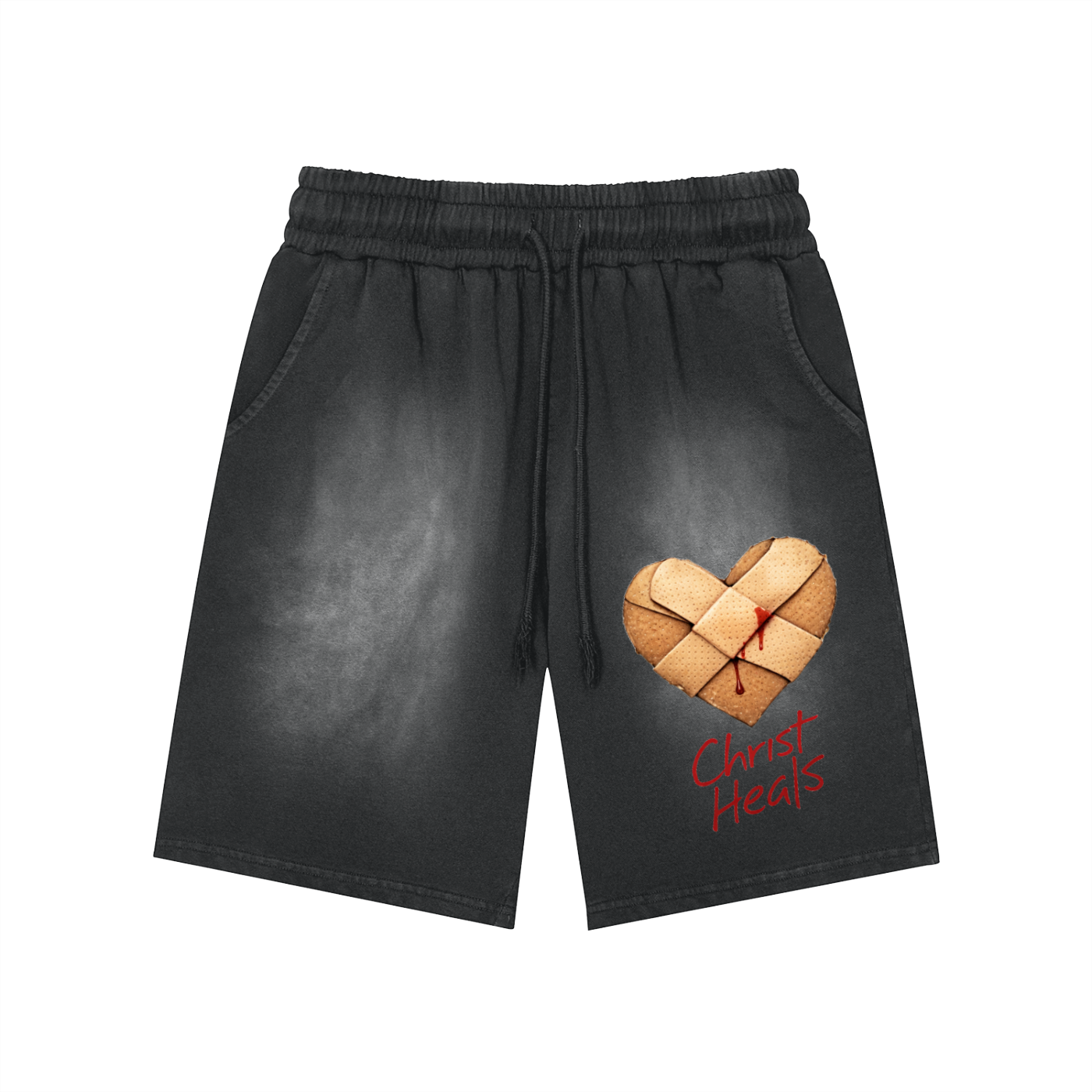 Rectangle Patch Monkey Washed Shorts