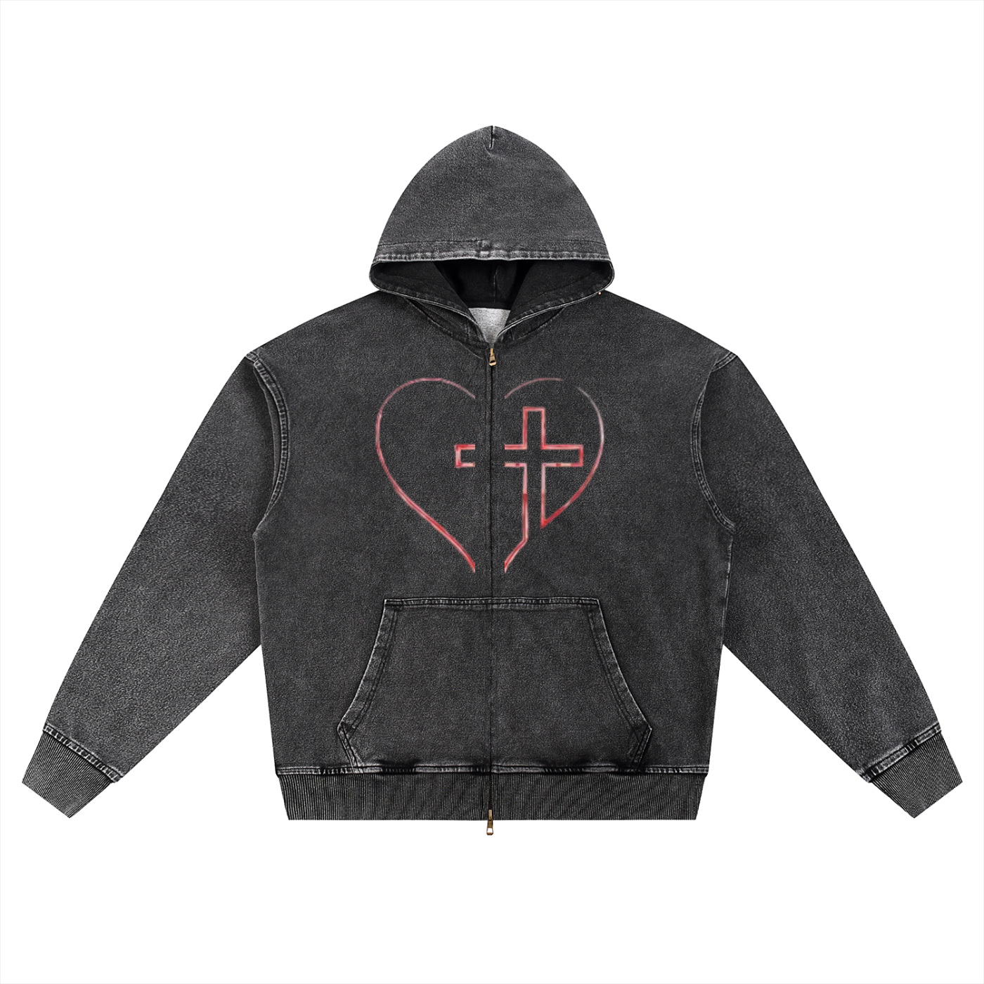 Snow Wash Oversized Zip-Up Hoodie